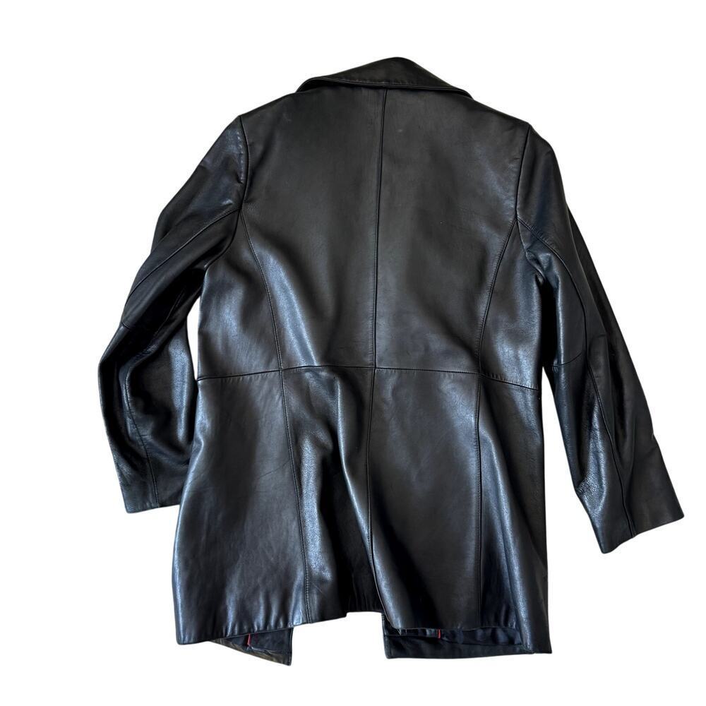 Anne Klein Lambskin Leather Black Longline Jacket Women's Size Medium - Picture 2 of 6